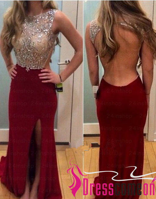 maroon backless dress