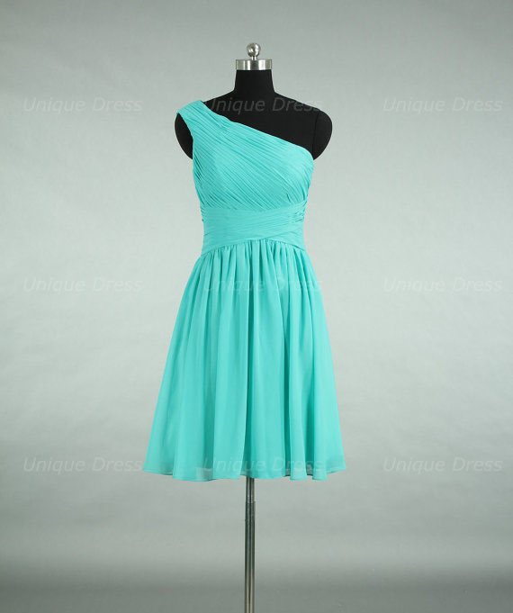 One Shoulder Bridesmaid Dresses Blue Turquoise