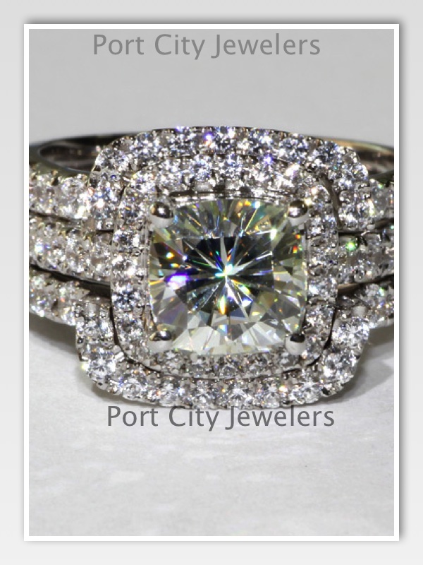 3 Ct Center Nscd Sona Simulated Diamond Cushion Cut Wedding