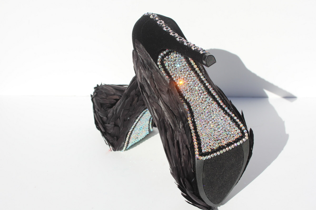 Black Feather High Heels with AB Crystals | Wicked Addiction Black Feather High Heels with AB Crystals | Wicked Addiction