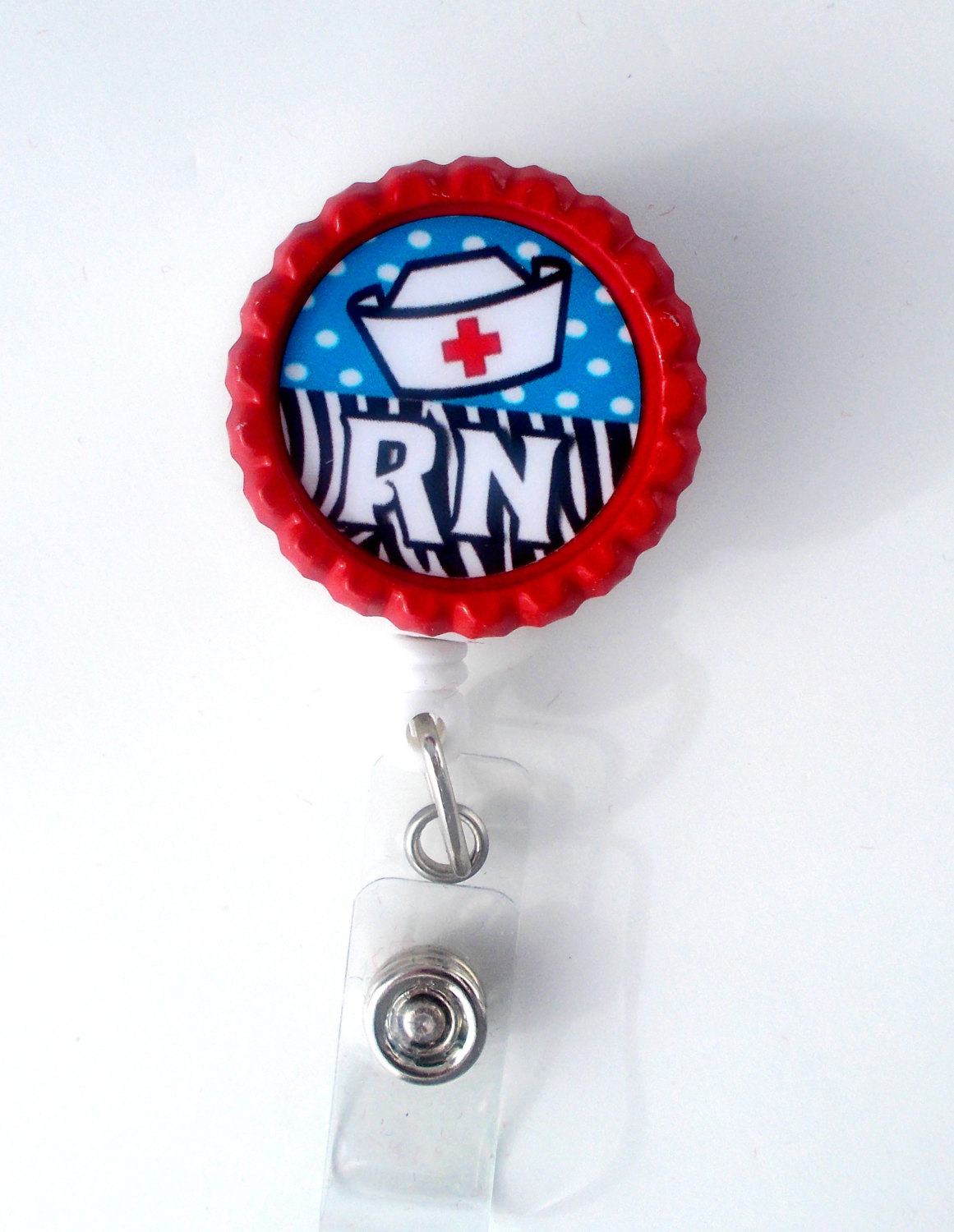 The Badge Shack RN Nurse Cap Blue Polka Dot Name Badge Holder Cute Badge Reels Nurse