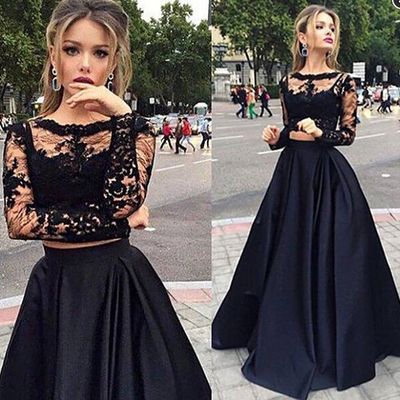 long sleeve 2 piece prom dress