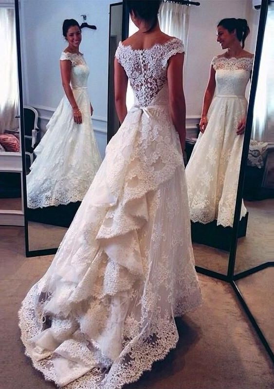 WD25 Charming Lace Wedding Dresses,A-Line Long Train Wedding Dress ...