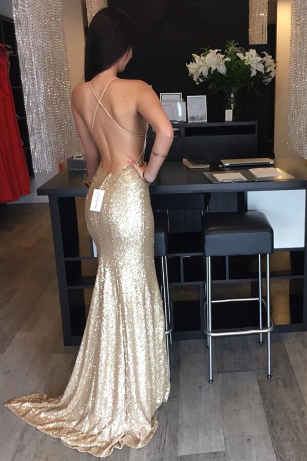 Long Backless Sequin Dress
