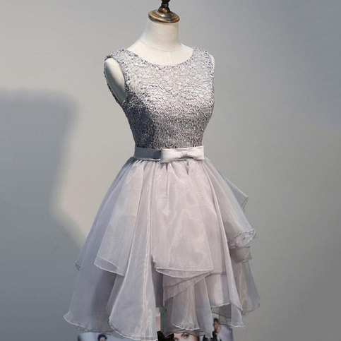 Affordable Gray Lace Homecoming Dresses, Short Princess