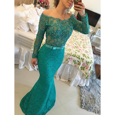 Teal Lace Prom Dress