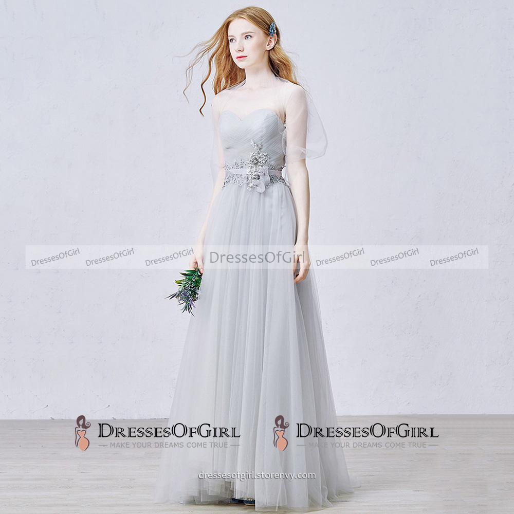 Grey Tulle Empire Dress