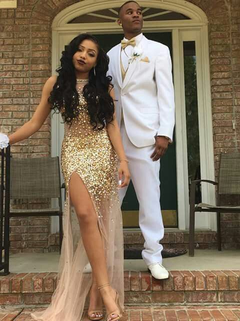 White and Gold Prom Dresses