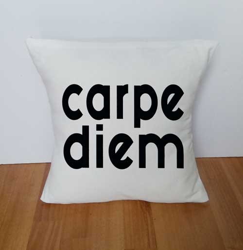 Carpe Diem Pillow 16x16 18x18 20x20 Square Pillow Cover White