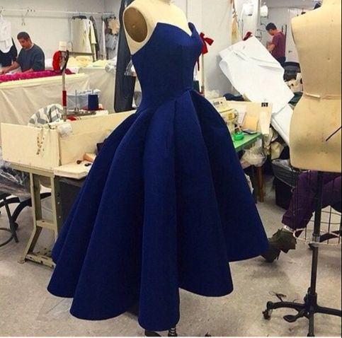 Blue Puffy Short Prom Dresses
