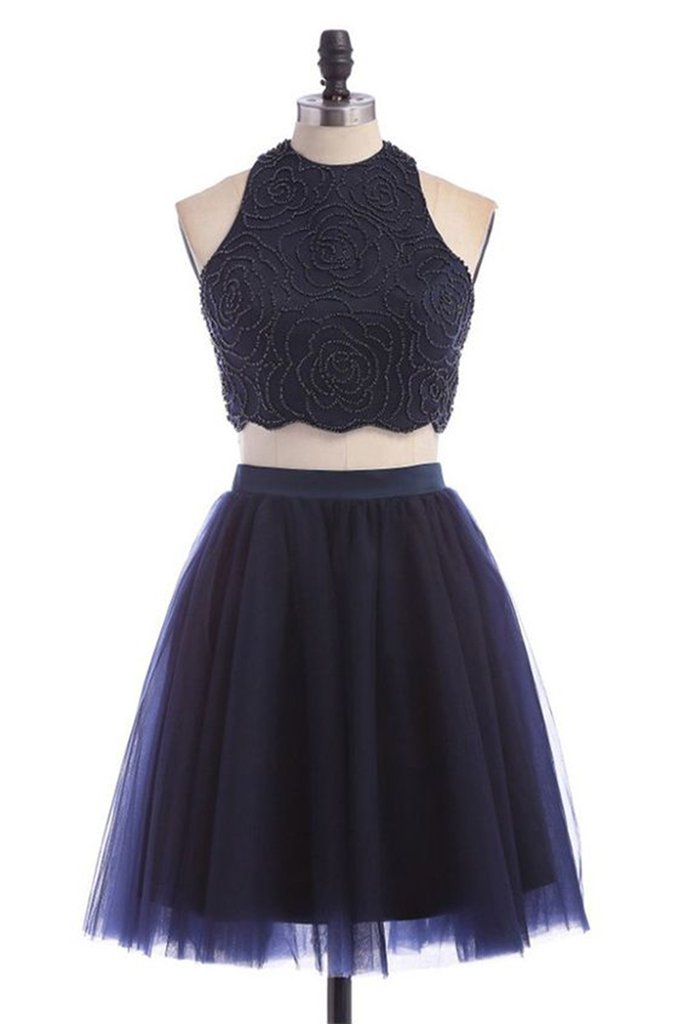 dark purple two piece prom dress