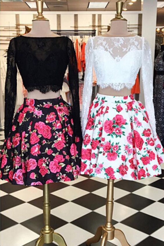 two piece floral homecoming dress