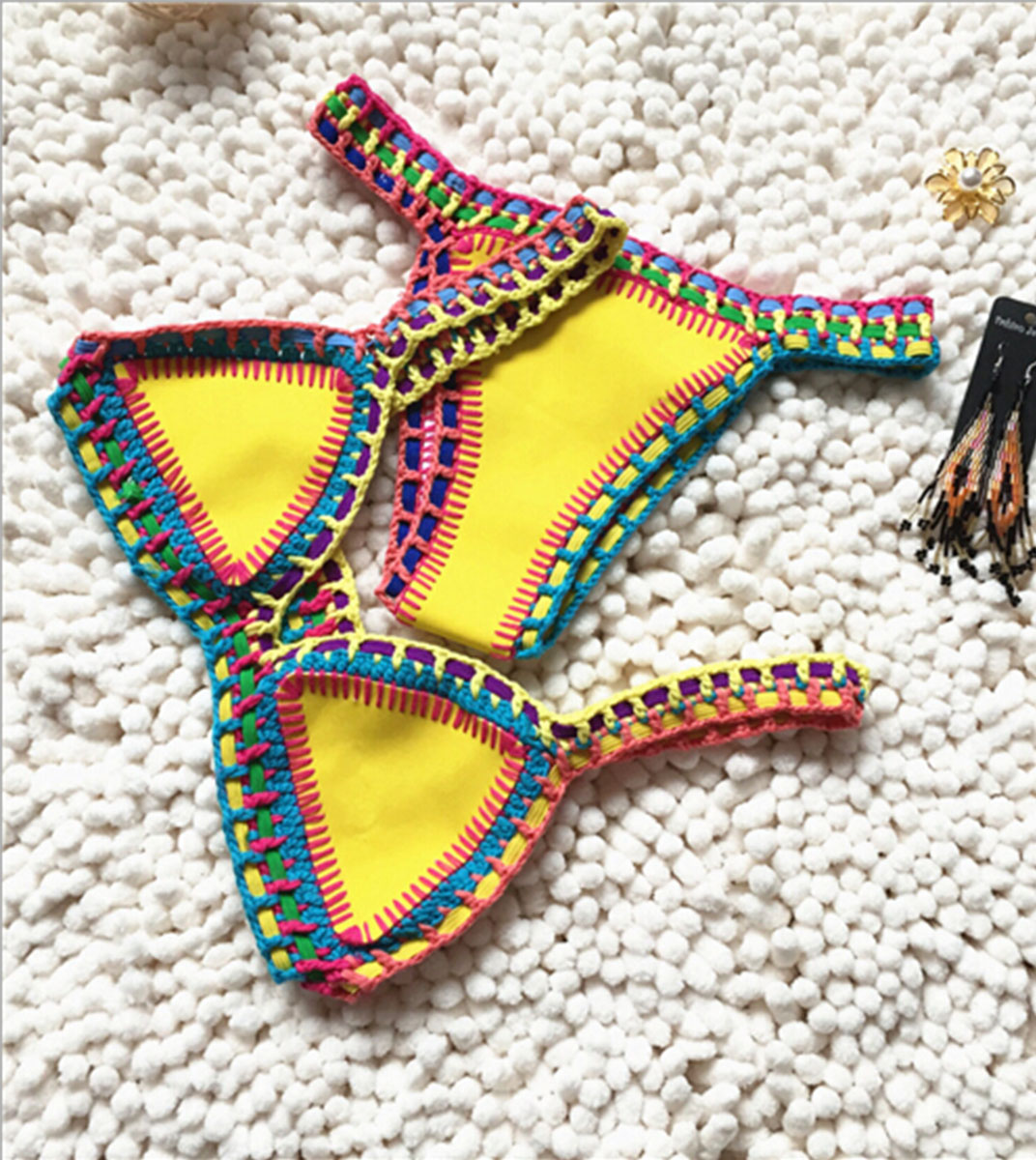 Yellow Crochet Patch Work Bikini Swimwear for Girls Twopieces Swimsuits for Women on Storenvy