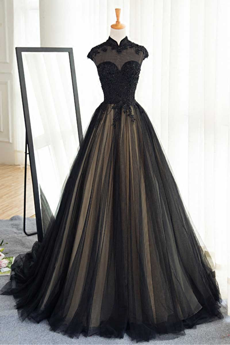 black lace ball gown