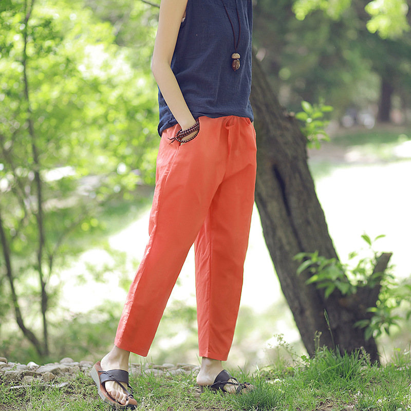 2017 Spring Cotton Linen Casual Small Pants Simple Art Casual