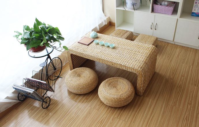 Round Floor Cushion Straw Pouf Footstool Floor Seating Yoga