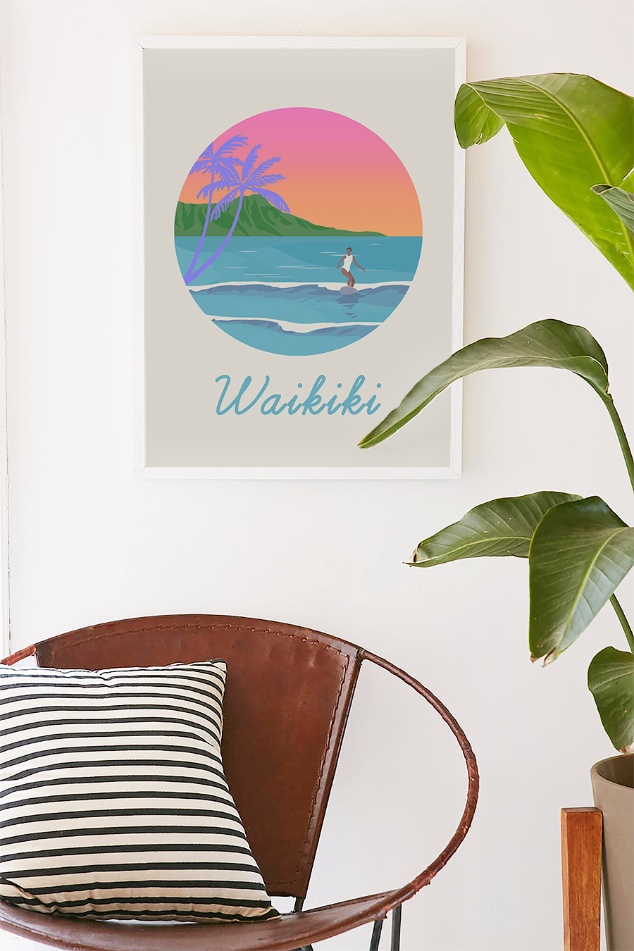 Waikiki Waikiki Beach Hawaii Aloha City Art City Digital Illustration Art Print From Uzualsunday