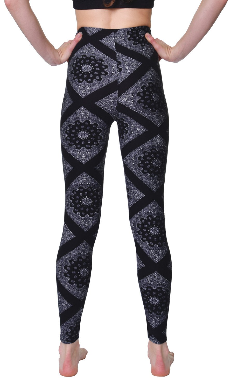 PRINTED BRUSHED LEGGINGS - BLACK WHITE PAISLEY DIAMOND on Storenvy
