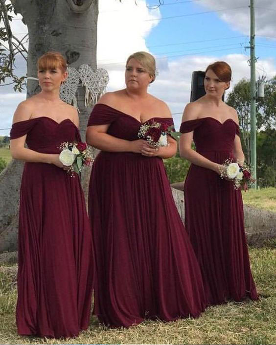 burgundy bridesmaid dresses long