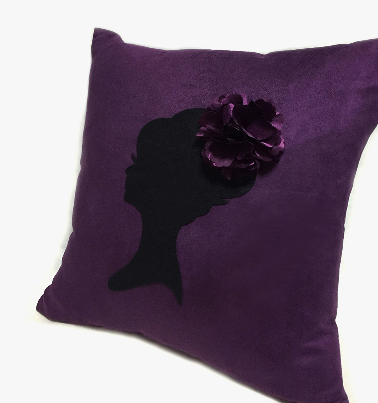 Romantic Feminine Lady Silhouette Plum Decorative Pillow Cover