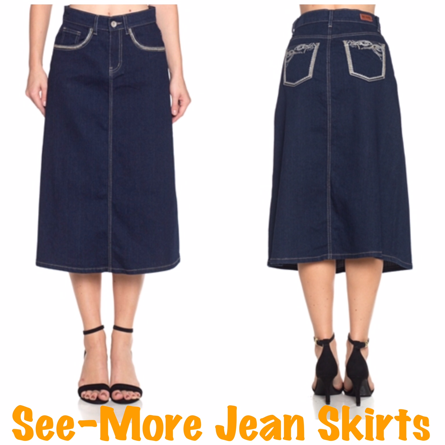 mid calf length denim skirts