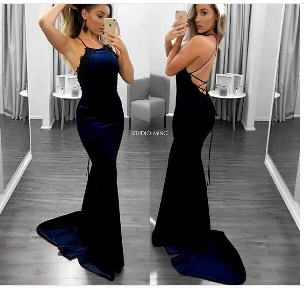 navy halter neck prom dress