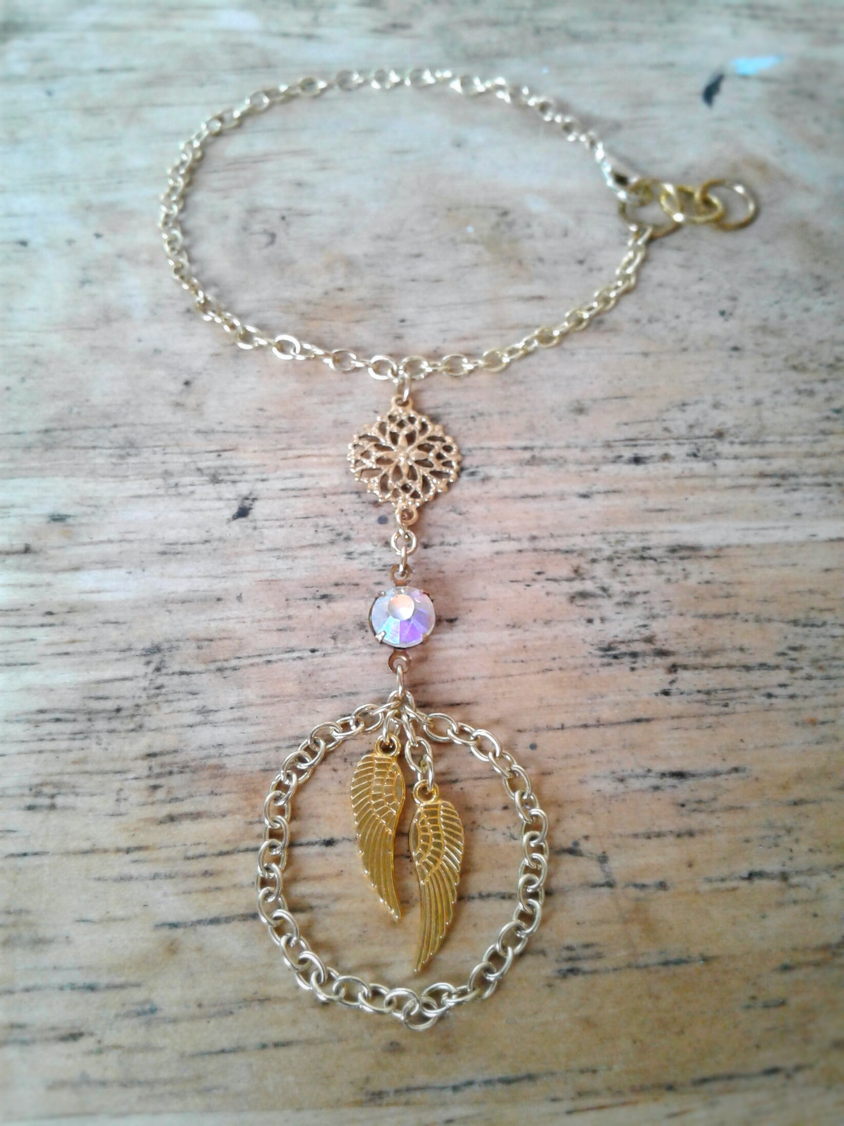 Angel Wings Thumb Hand Chain Thumb Slave Bracelet Rare Antique Gem Slave Bracelet Boho Bracelet Gold Feather Ring Harness Bohemian Bracelet