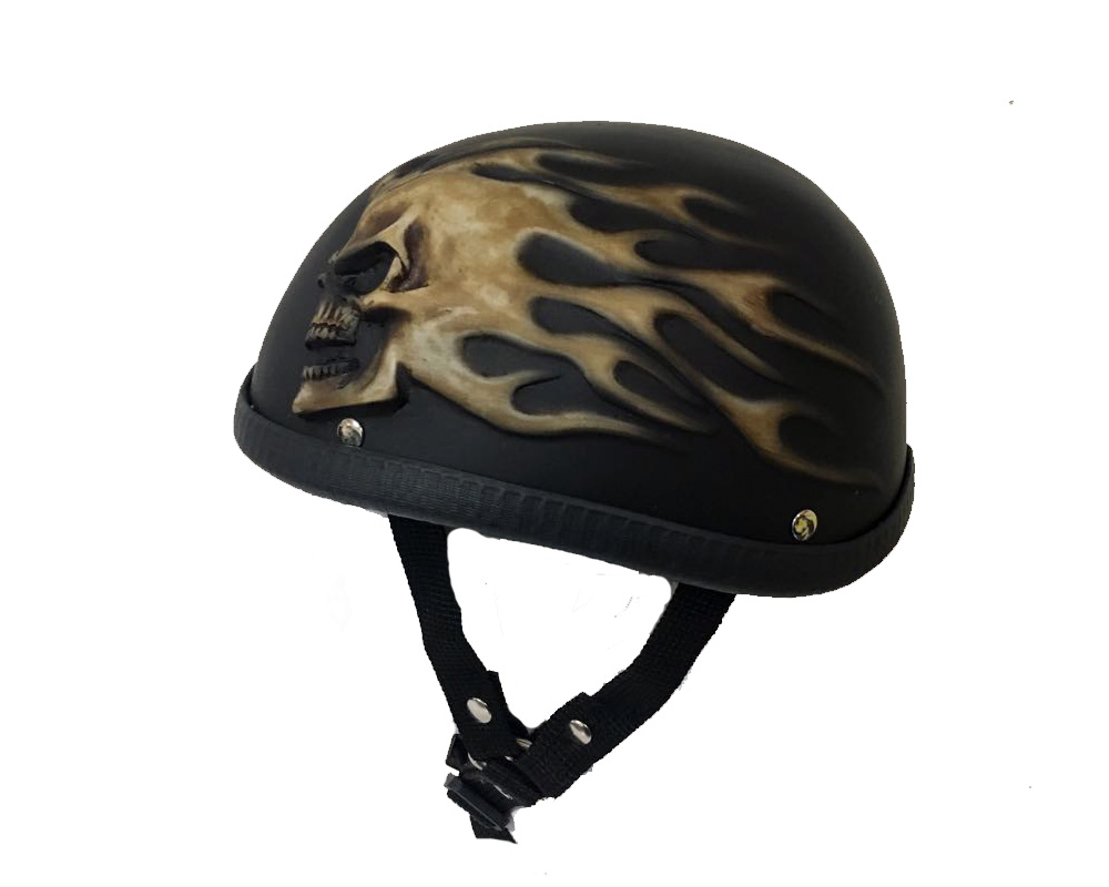 Motorcycle Half Helmet Gold Skulls Faces For HarleyDavidson & Scooter