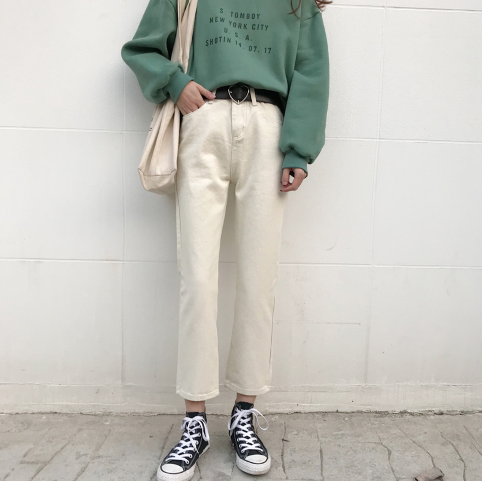 cream shirt with jeans