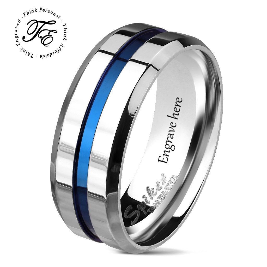 mens wedding bands with blue inlay