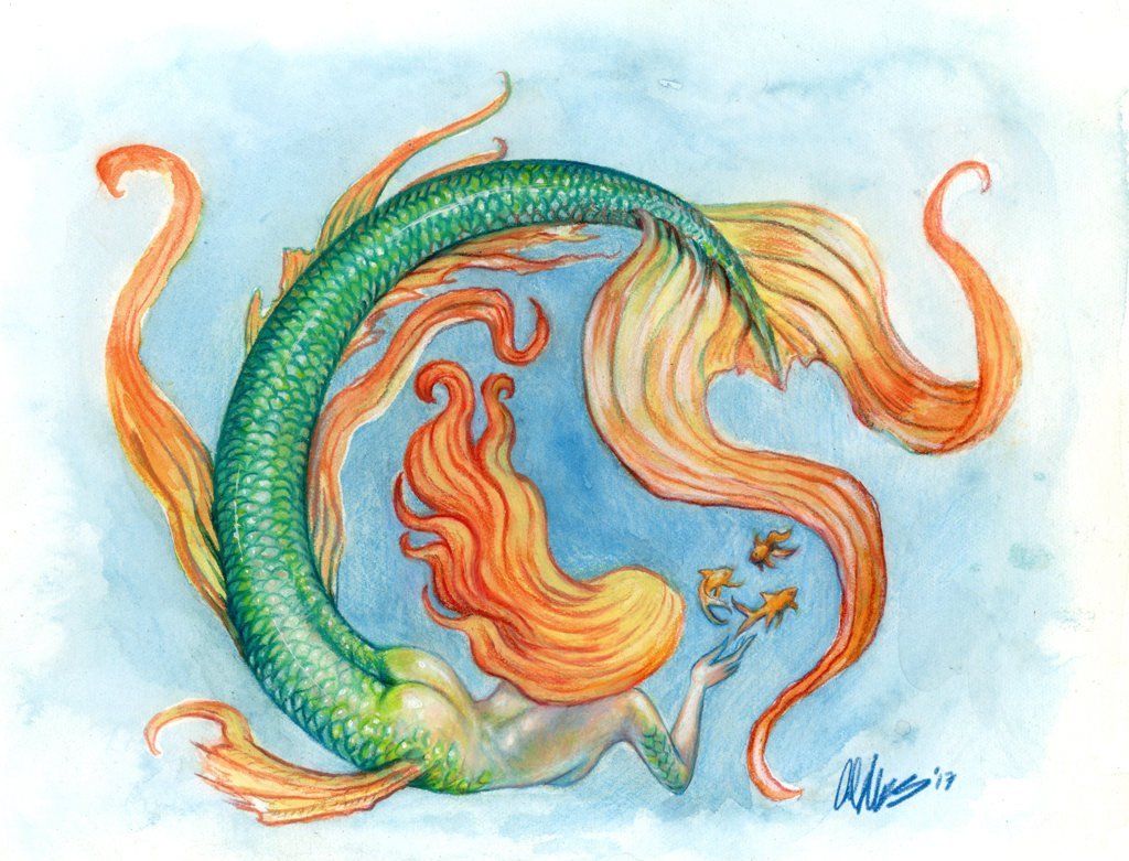 Original Mermaid Fantasy Art Mixed Media Watercolor ...