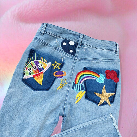 rainbow embroidered jeans