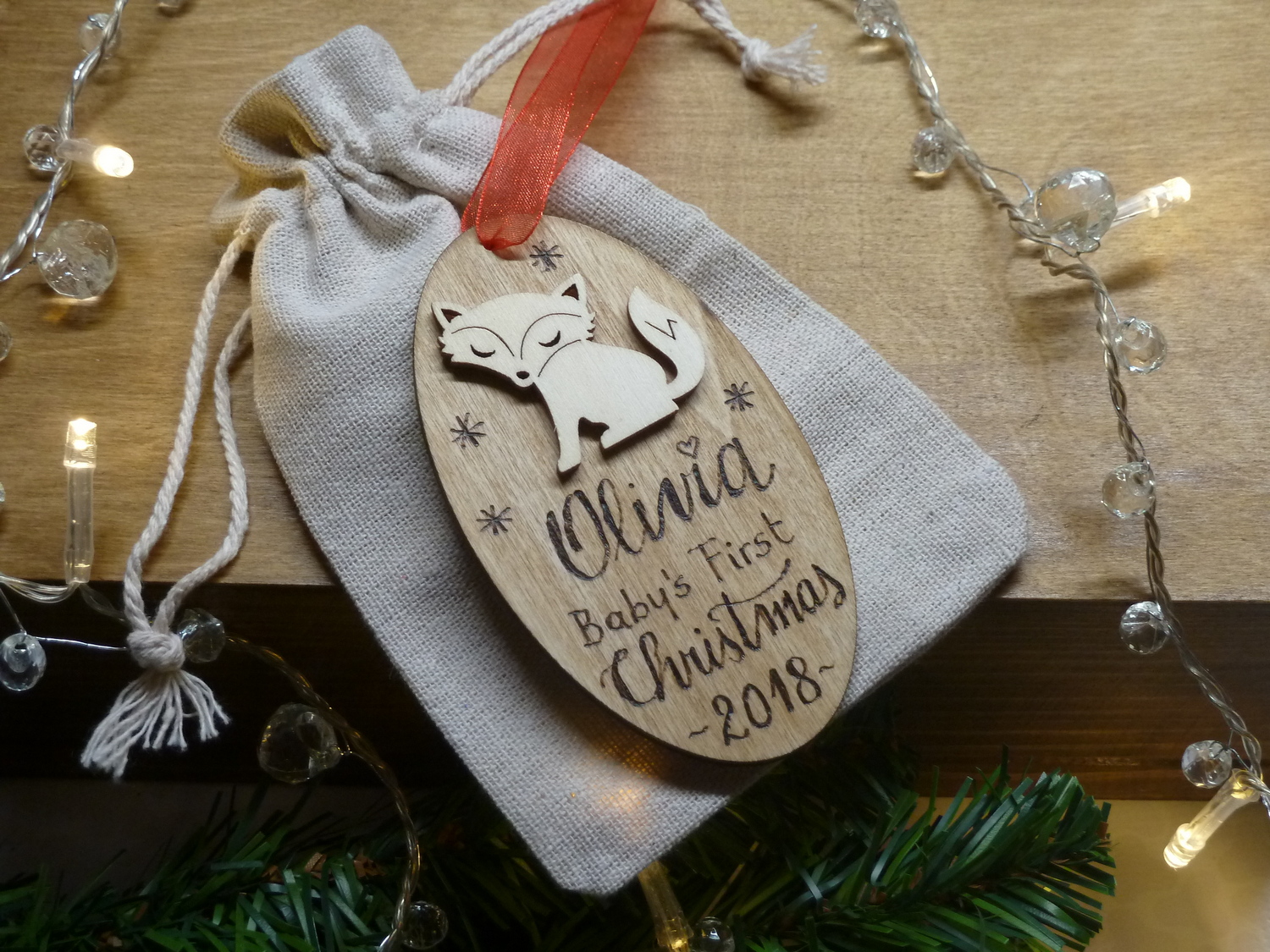 rustic baby's first christmas ornament