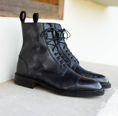 mens cap toe boots black