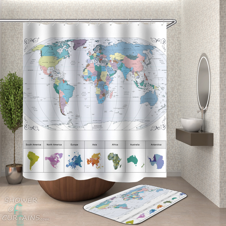 World Map Shower Curtain Hxtc0945 Sold By Shower Of Curtains On