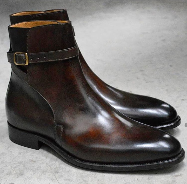 Handmade Men's Ankle Boots, Men's Jodhpurs Burgundy Leather Buckle