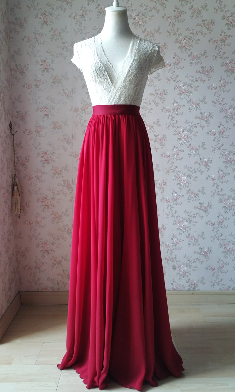 dark red maxi skirt