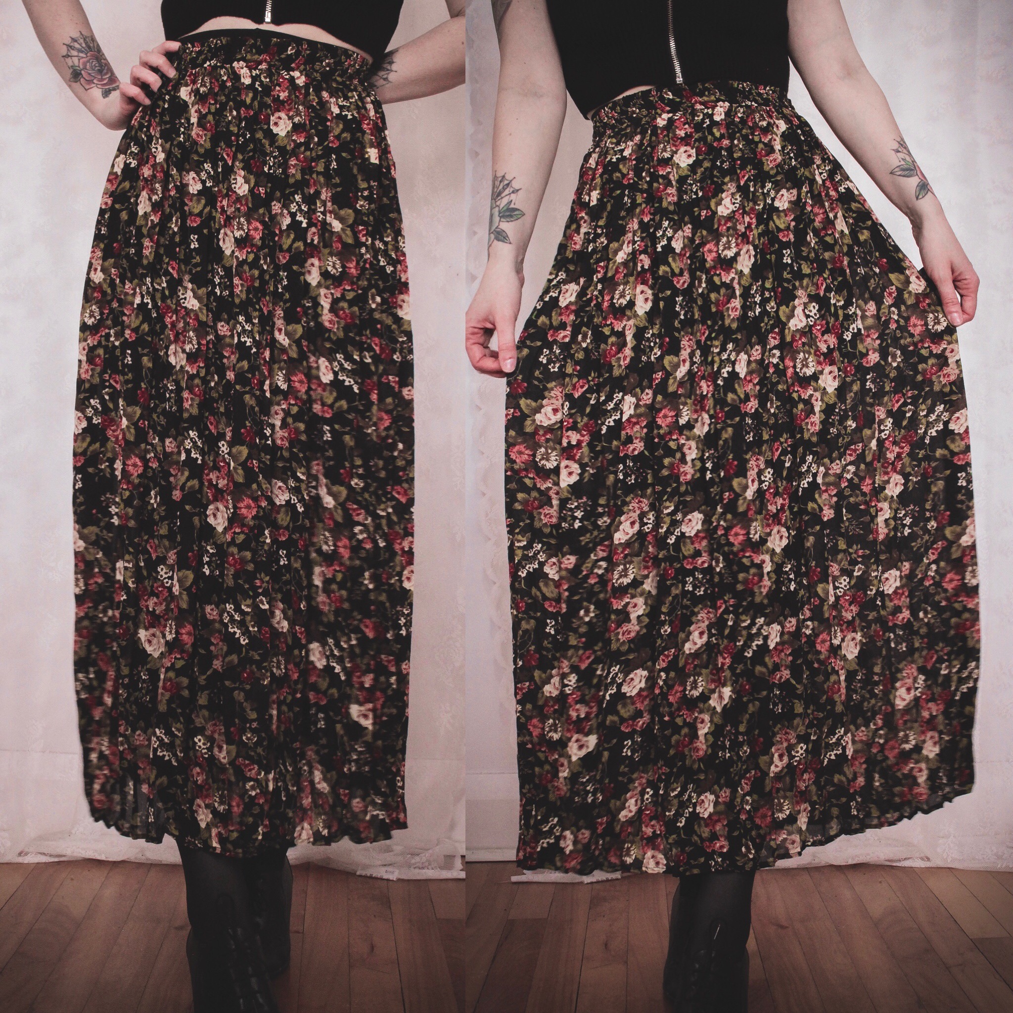 90s floral midi skirt