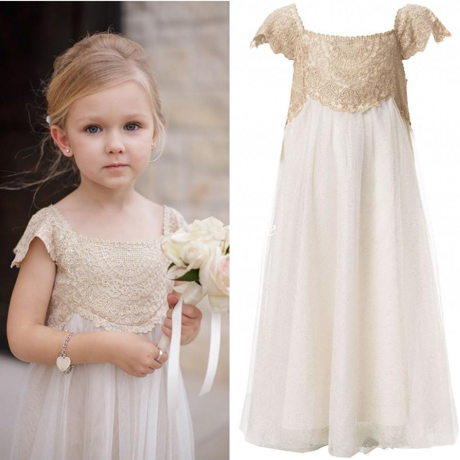 white and gold flower girl dresses