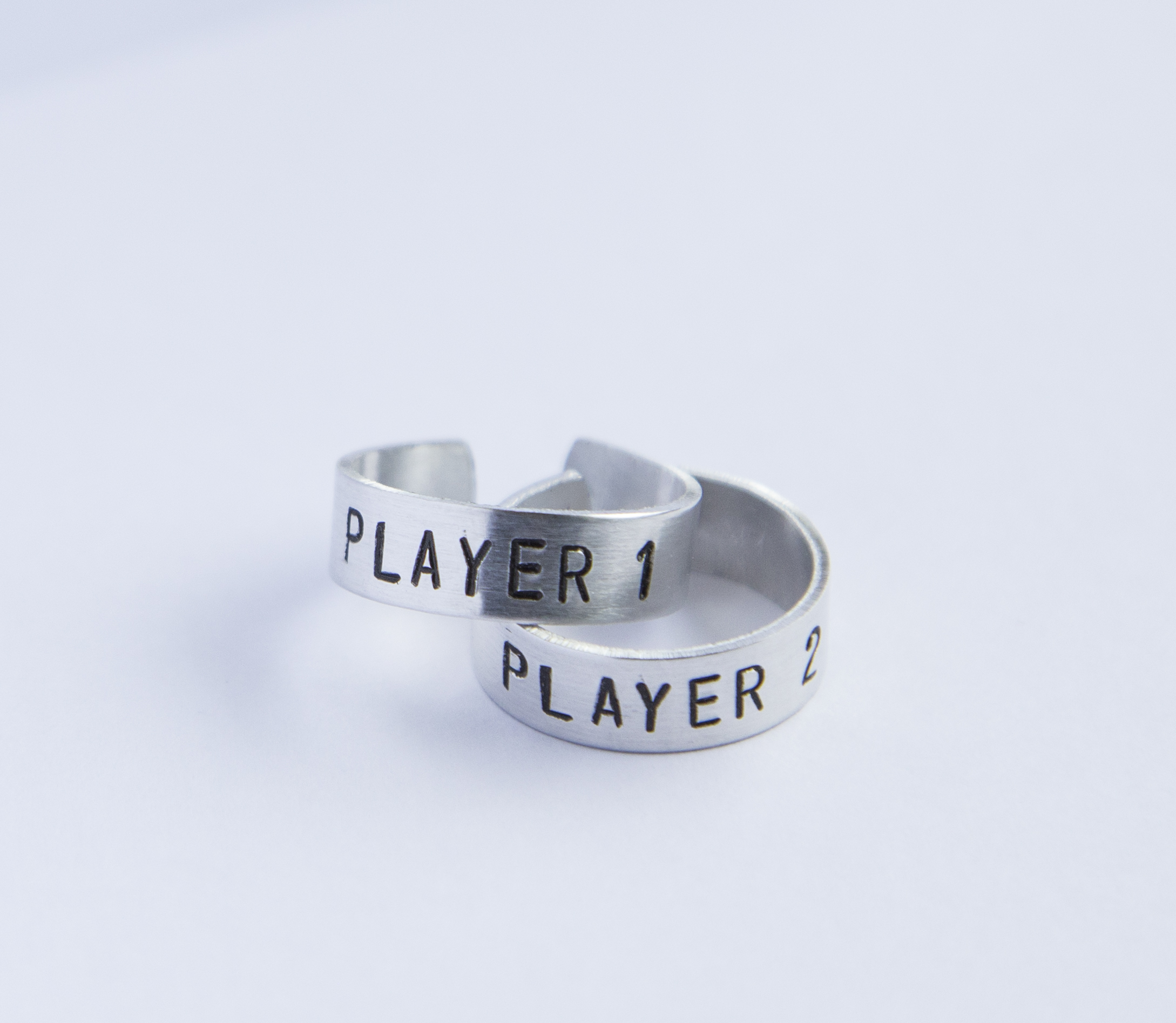 Player 1 Player 2 Stamped Rings Set, Gamer Ring Video Game Ring