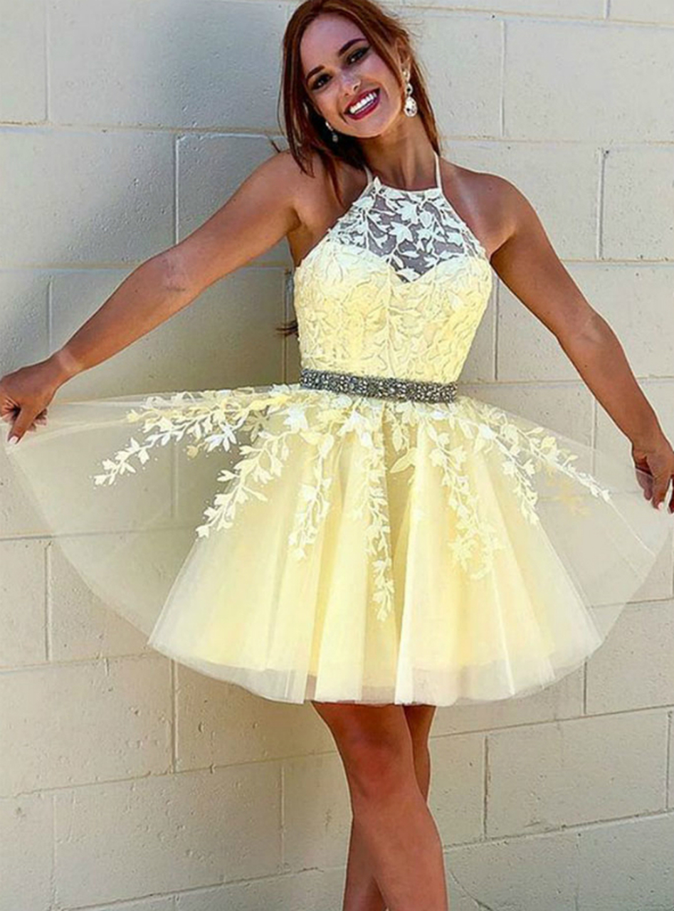pastel yellow homecoming dress