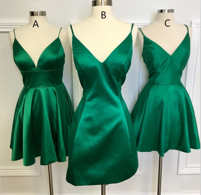 Short Green Dress A Line V Neck Cocktail Dress · MychicDress