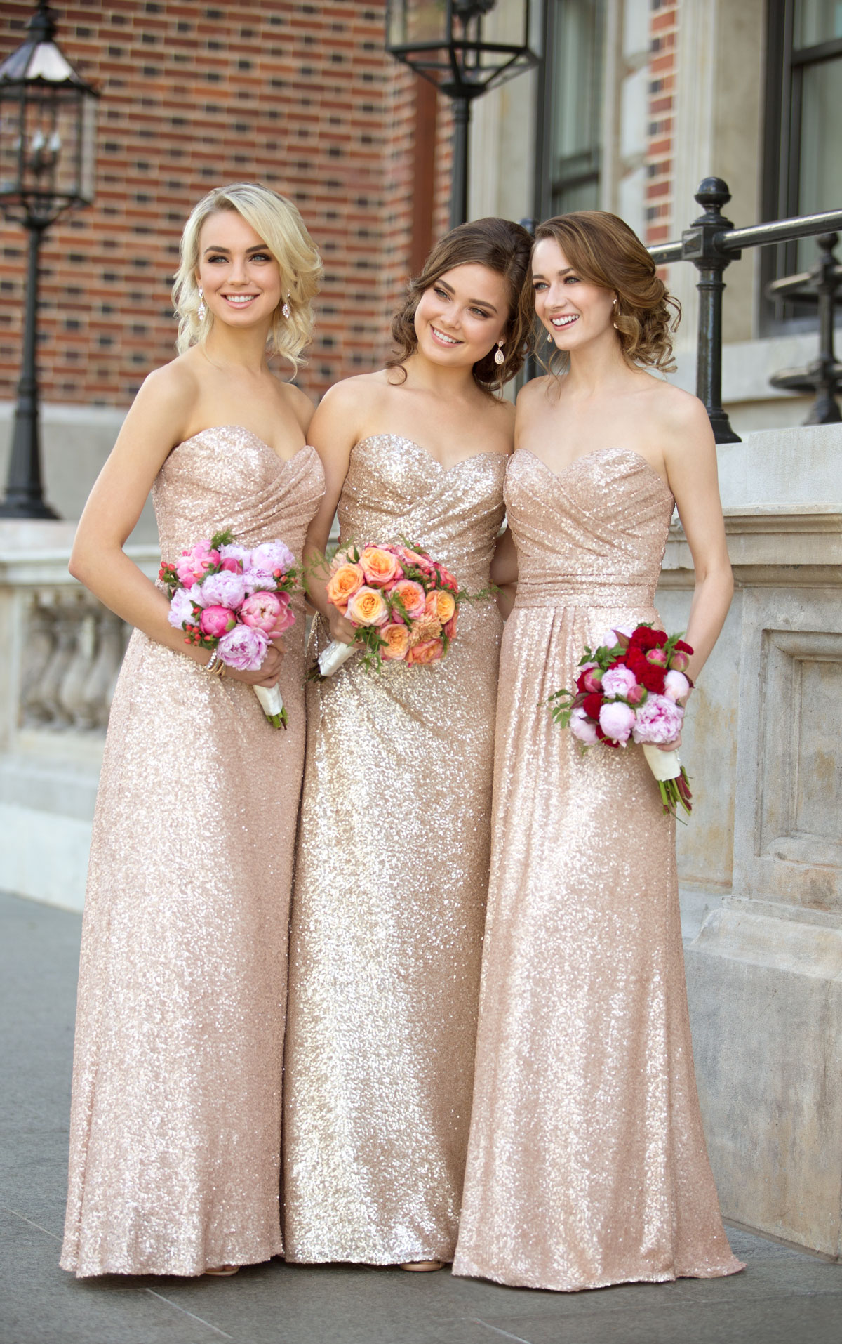 strapless rose gold sequin dress