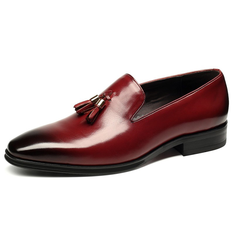 Maroon Formal Tassel Loafer Slip On Burnished Derby Toe Handmade Real