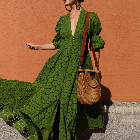 Solid Green Stylish Bohemian Long Dress on Storenvy