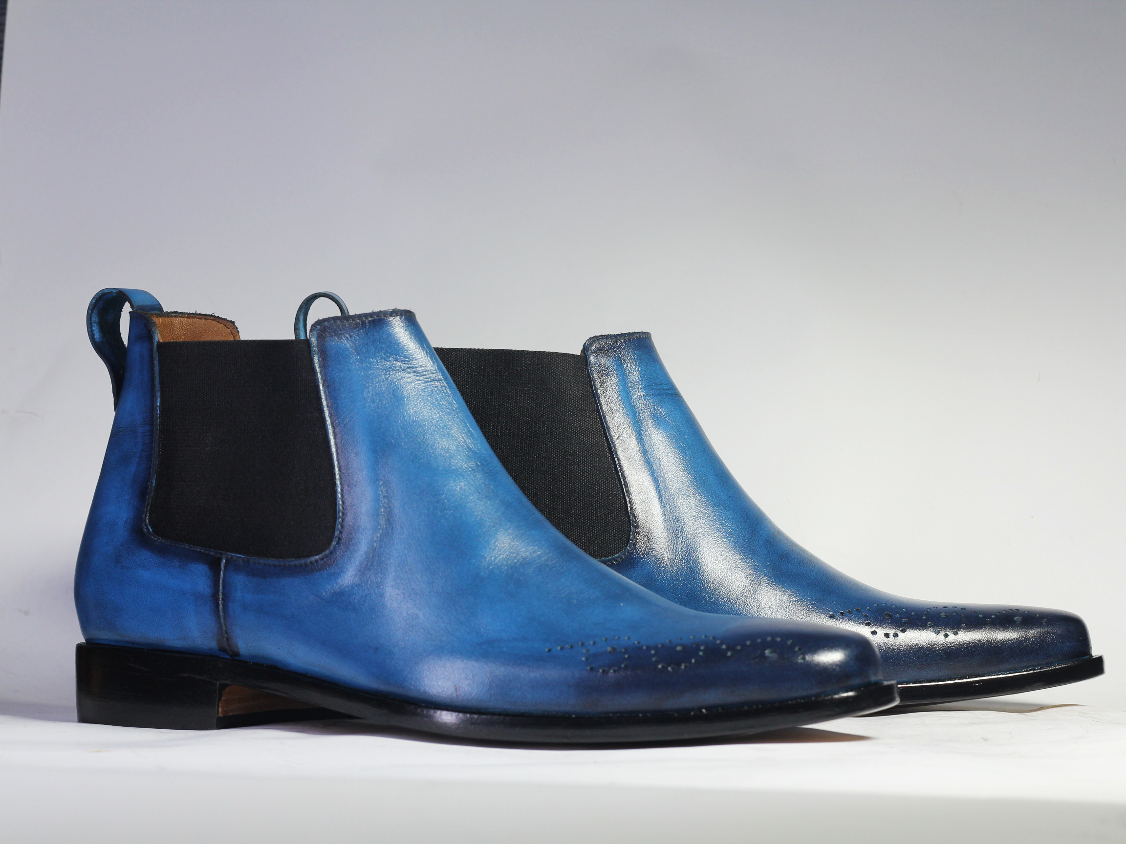 Handmade Men’s Blue Brogue Toe Chelsea Leather Boots, Men Slip On Dress Boots on Storenvy