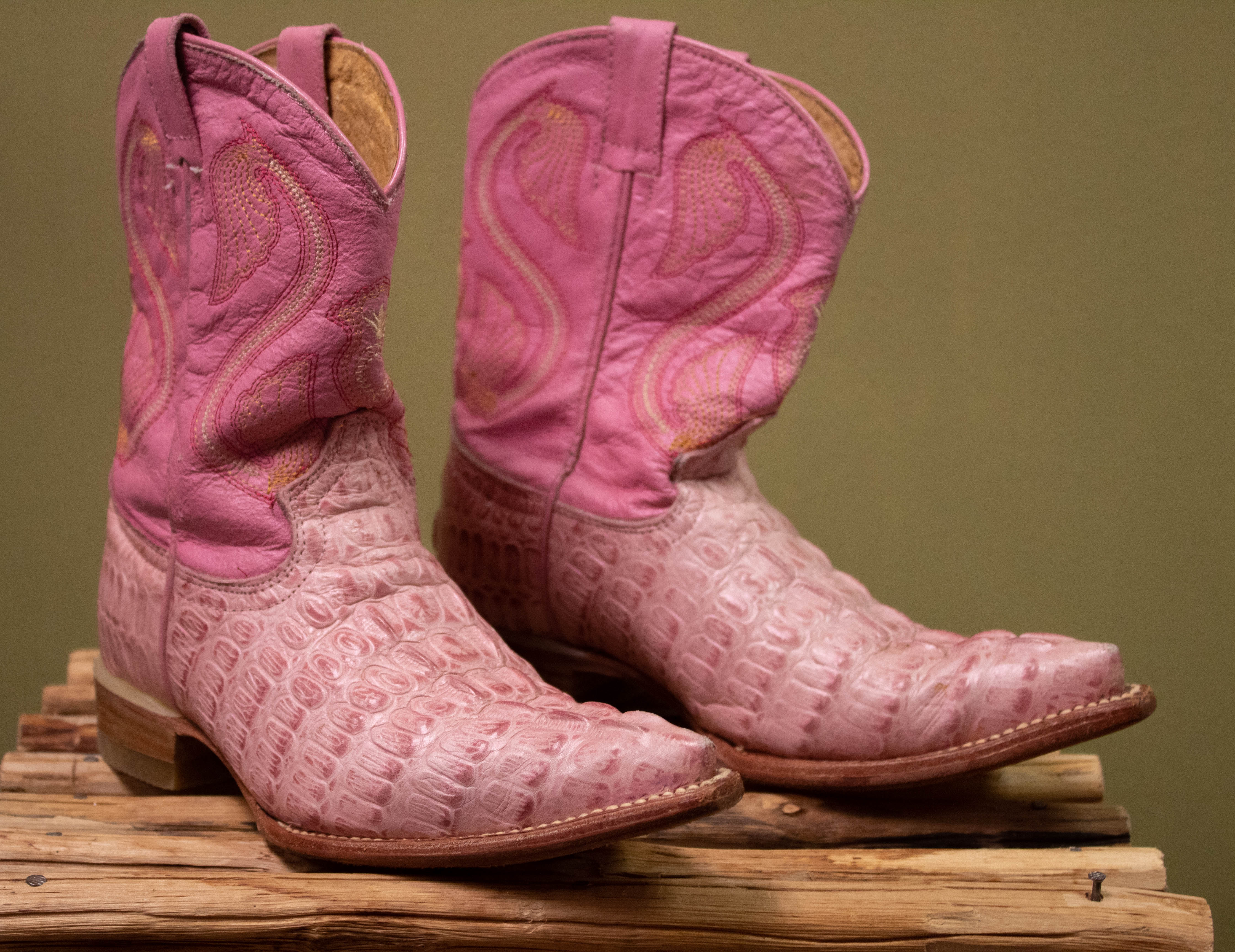 pink snakeskin boots
