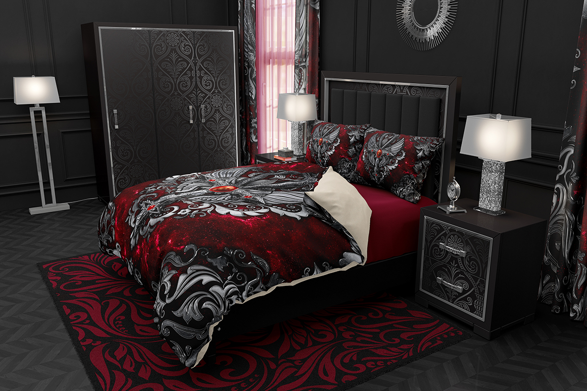 Gothic Ankh Bedding Set, Victorian Goth Duvet Cover, Comforter & Pillow