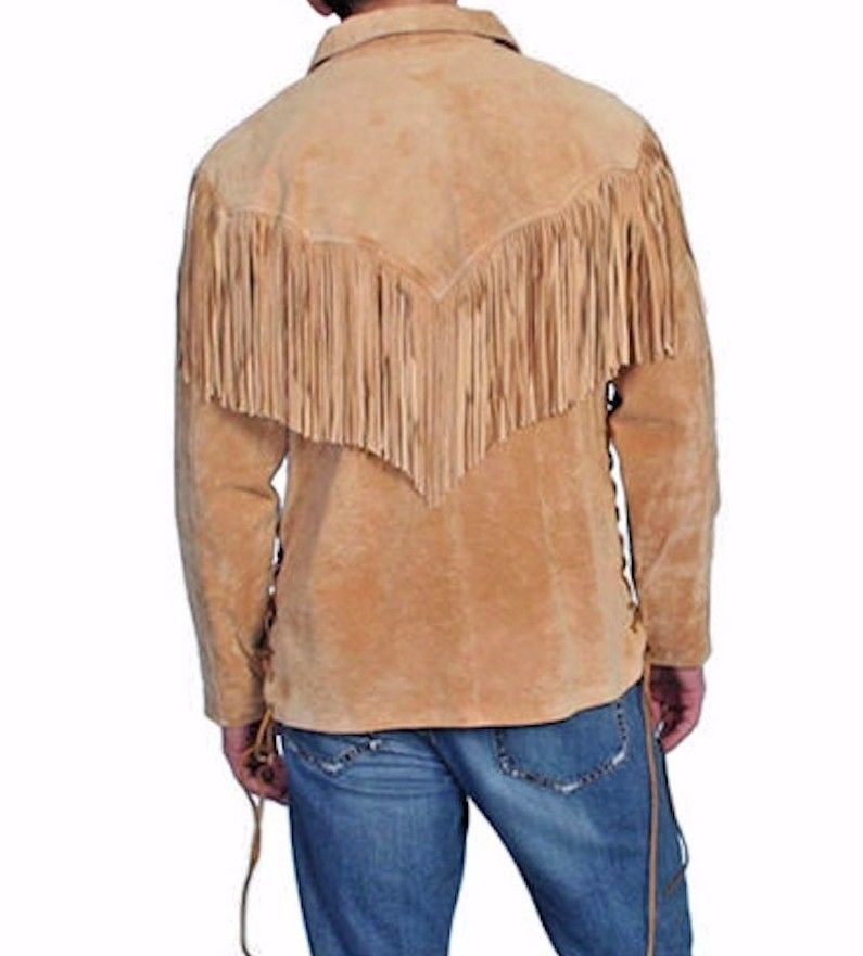 MENS BEIGE BUCKSKIN MOUNTAIN MAN RENDEZVOUS FRINGES SHIRT MM33 on Storenvy