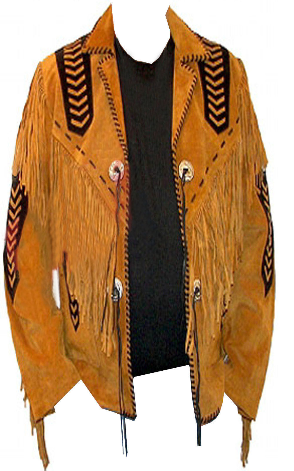 WESTERN MENS NEW BROWN BUCKSKIN SUEDE LEATHER BEADED FRINGES JACKET HJ60 on Storenvy